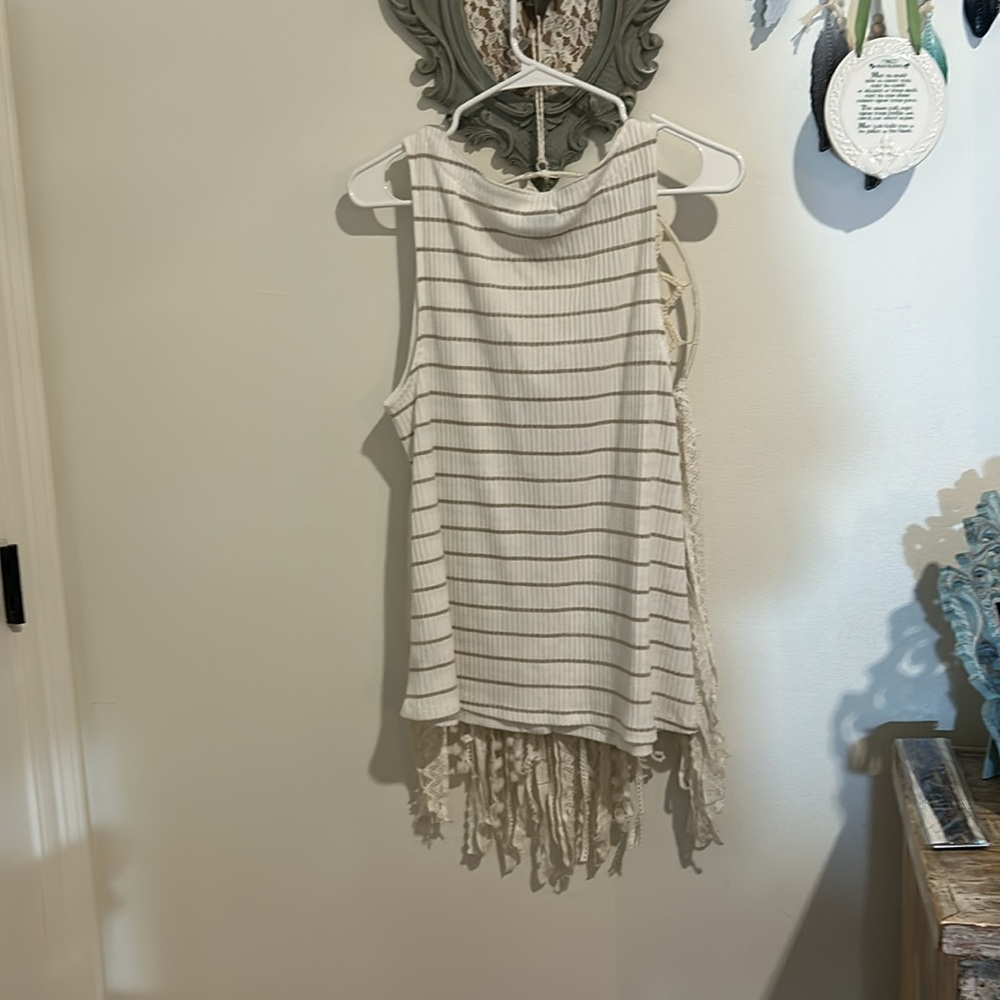 Torrid White and Gray Striped Tank Top - Picture 4 of 8